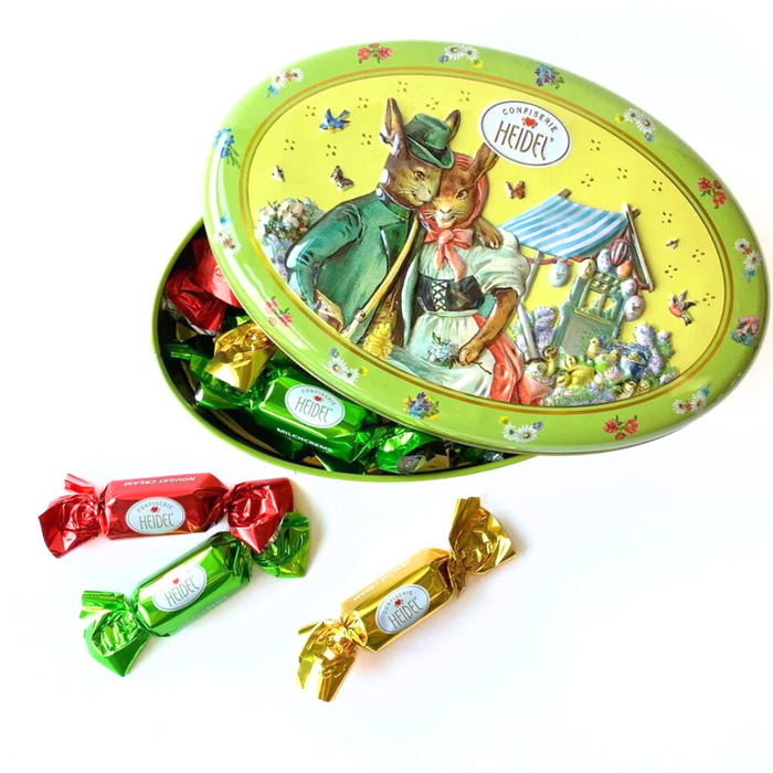 Gingerbread World European Easter Market - Confiserie Heidel Decorative Gift Tin - Oval filled with pralines