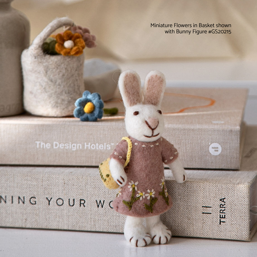 Gingerbread World European Easter Market - Gry and Sif Felted Wool Ornaments - Basket with Miniature Flowers and Bunny Figure