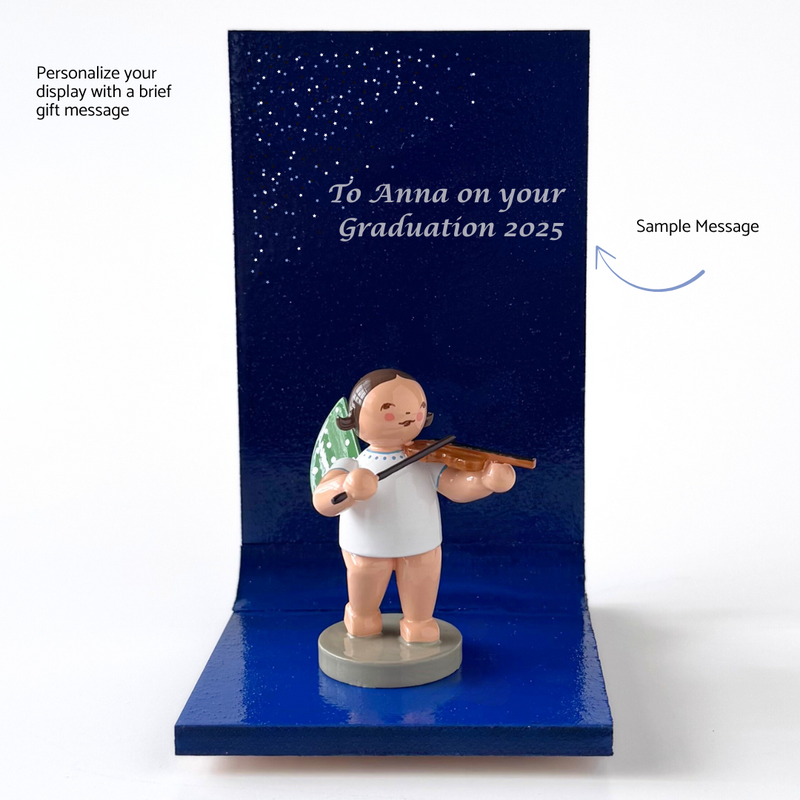 Gingerbread World European Market - Angel Display in Midnight Blue for One Figure with personalized message