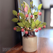 Gingerbread World European Market - En Gry and Sif Felted Wool Forever Flowers - Bouquet includes Branch with Dusty Red Apples and Branch with Green Leaves