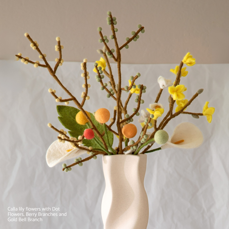 Gingerbread World European Market - En Gry and Sif Felted Wool Forever Flowers - Bouquet with Lily Dot Flowers and Berry Branches