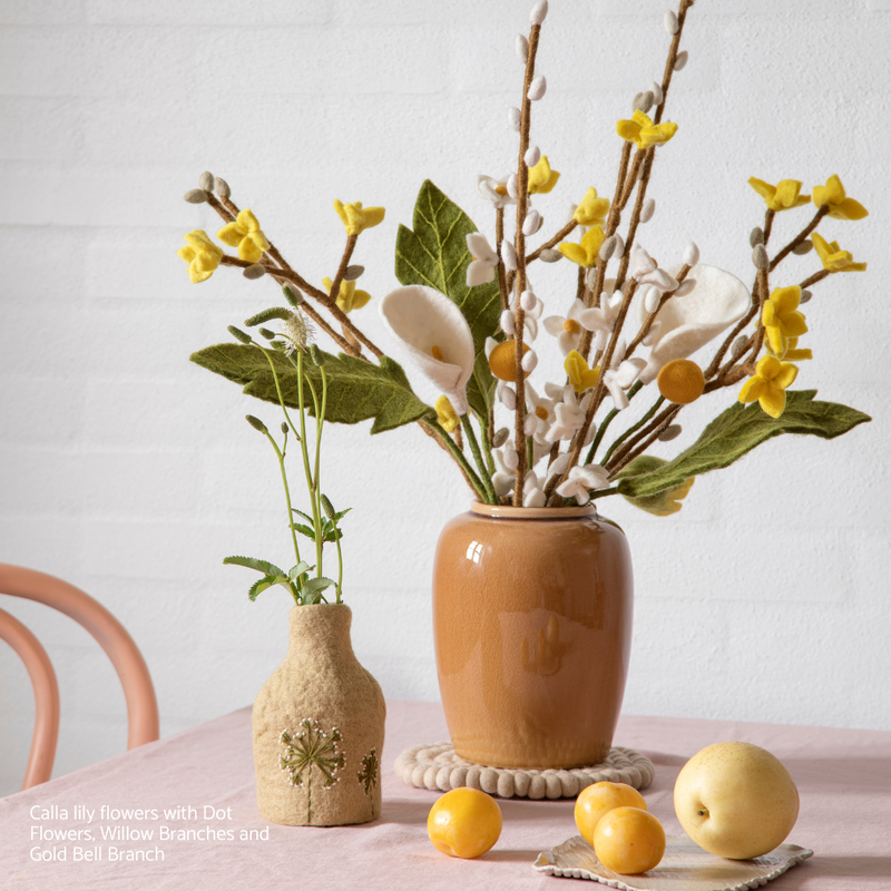 Gingerbread World European Market - En Gry and Sif Felted Wool Forever Flowers - Bouquet with Lily Dot Flowers and Berry Branches