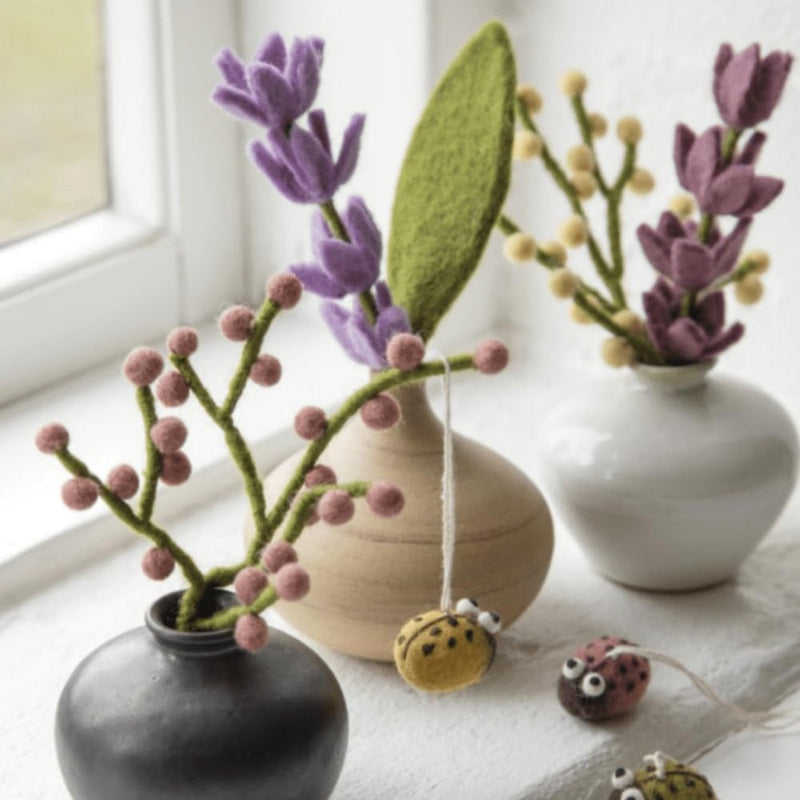 Gingerbread World European Market - En Gry and Sif Felted Wool Forever Flowers - Lavender Stems and Leaf with New Mini Branches