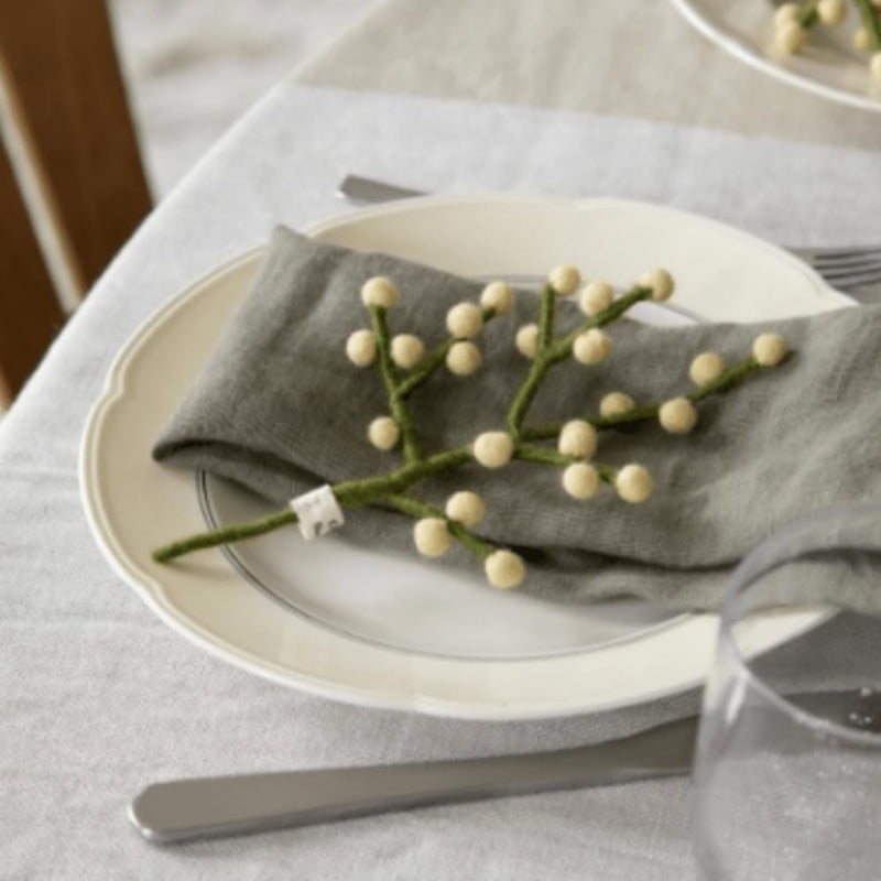 Gingerbread World European Market - En Gry and Sif Felted Wool Forever Flowers – Mini Branch with Dusty Light Yellow Berries 15234 - display