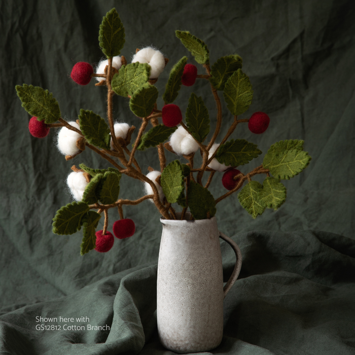 Gingerbread World European Market - Gry and Sif Denmark Felted Wool Branch with Dark Red Apples 12025