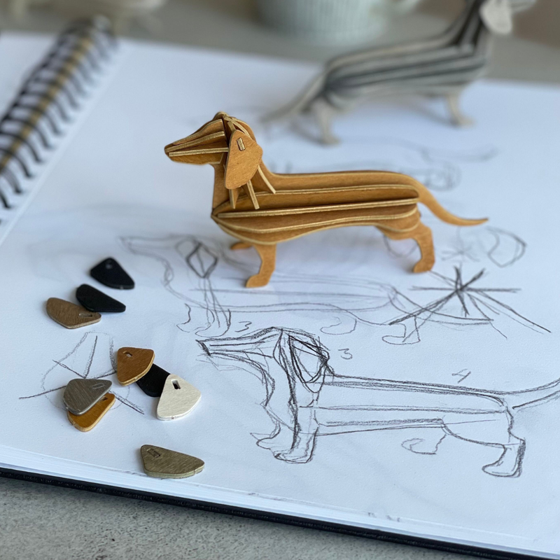 Gingerbread World European Market - Lovi Finland 3D Wooden Puzzle Figure - Dachshund 12 cm Cinnamon