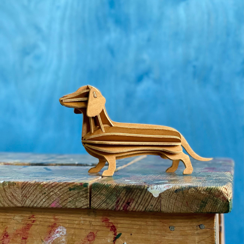 Gingerbread World European Market - Lovi Finland 3D Wooden Puzzle Figure - Dachshund 12 cm Cinnamon