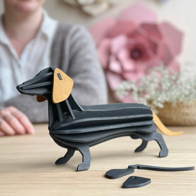 Gingerbread World European Market - Lovi Finland 3D Wooden Puzzle Figure - Dachshund 31 cm - black