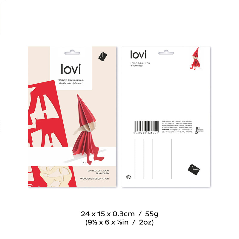 Gingerbread World European Market - Lovi Finland 3D Wooden Puzzle Figure - Elf Girl Red - packaging