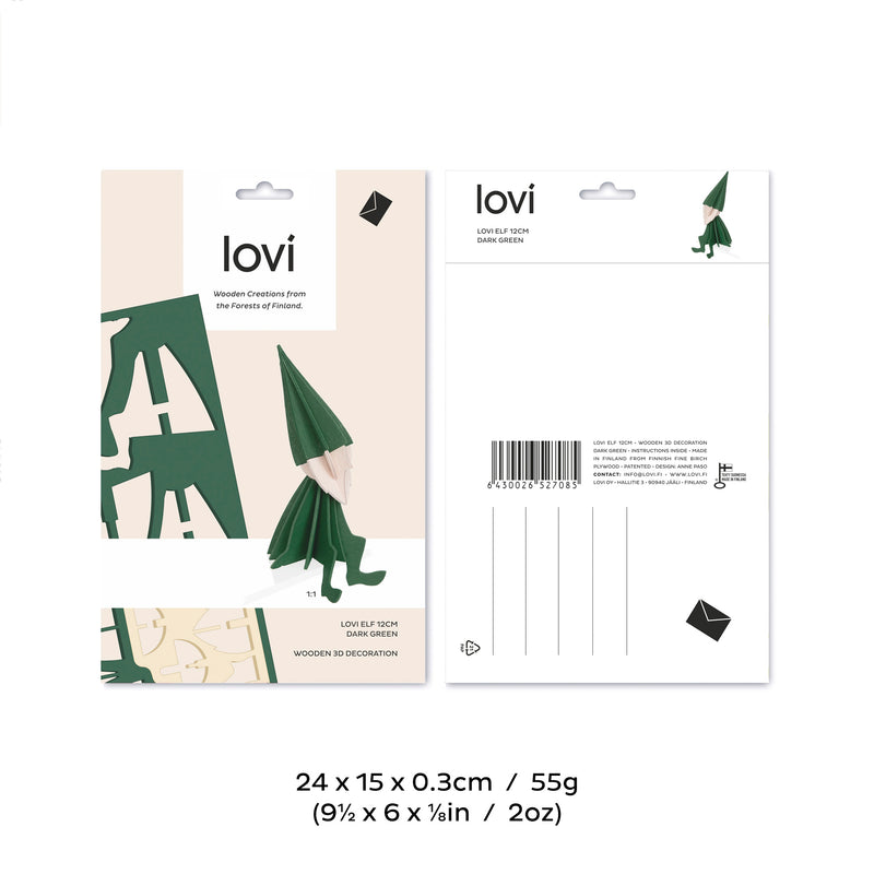 Gingerbread World European Market - Lovi Finland 3D Wooden Puzzle Figure - Elf Green - Packaging