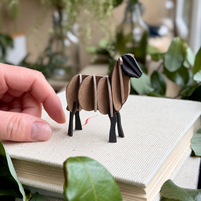 Gingerbread World European Market - Lovi Finland 3D Wooden Puzzle Figure - Lamb 7cm - brown mix - product