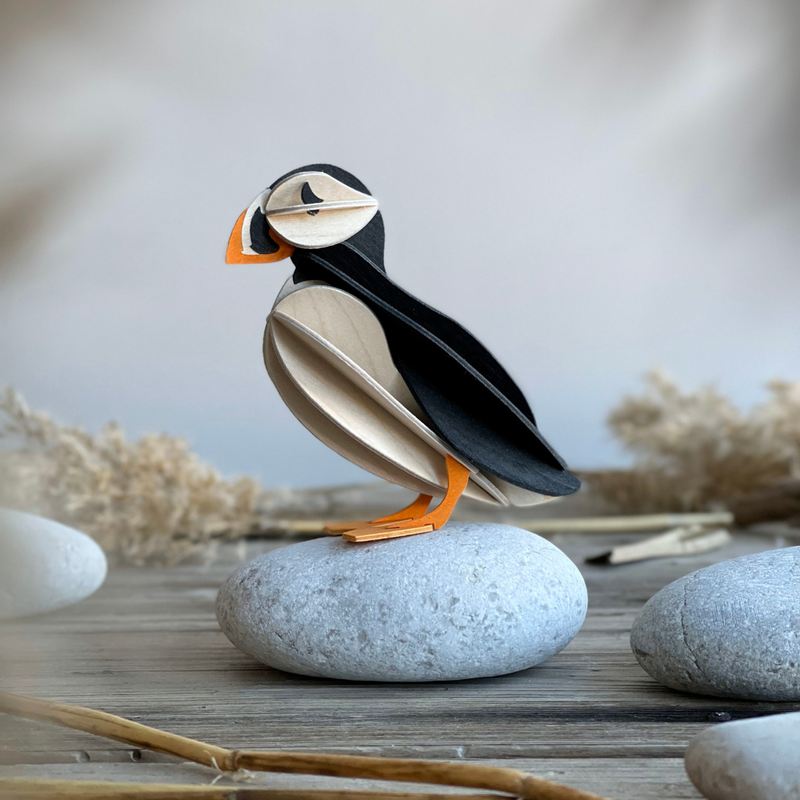 Gingerbread World European Market - Lovi Finland 3D Wooden Puzzle Figure - Puffin 10 cm black