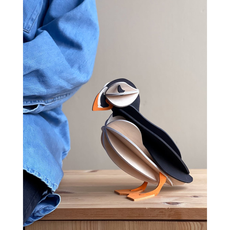 Gingerbread World European Market - Lovi Finland 3D Wooden Puzzle Figure - Puffin 20 cm black