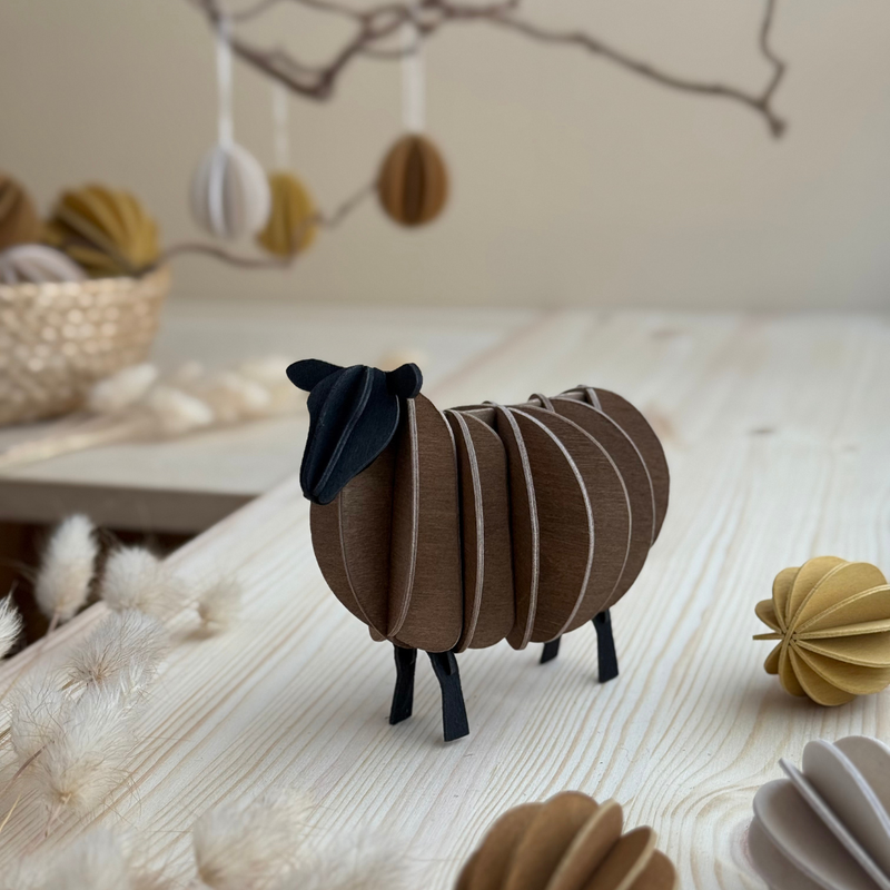 Gingerbread World European Market - Lovi Finland 3D Wooden Puzzle Figure - Sheep 11 cm Brown Mix