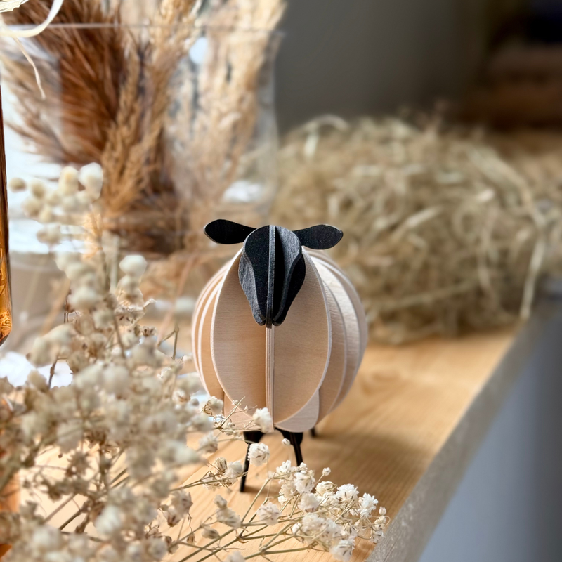 Gingerbread World European Market - Lovi Finland 3D Wooden Puzzle Figure - Sheep 11 cm Natural Mix