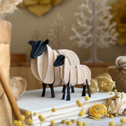 Gingerbread World European Market - Lovi Finland 3D Wooden Puzzle Figure - Sheep 11 cm and Lab 7 cm natural mix
