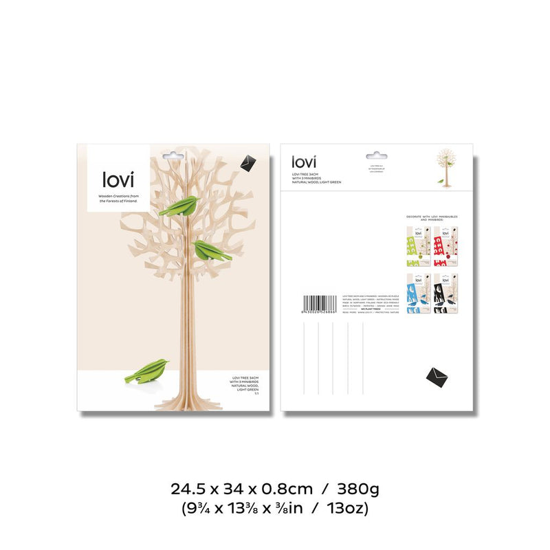 Gingerbread World European Market - Lovi Finland 3D Wooden Puzzle Figure - Tree 34 cm with Mini Birds - Packaging
