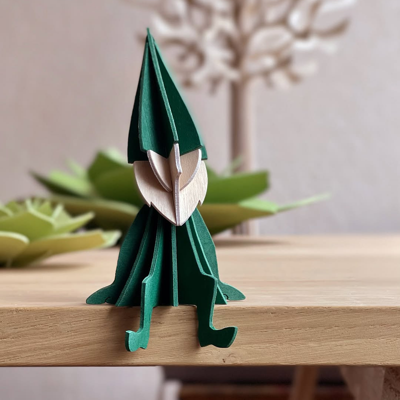 Gingerbread World European Market - Lovi Finland 3D Wooden Puzzle Ornament - Elf figure Green 8 and 12 cm