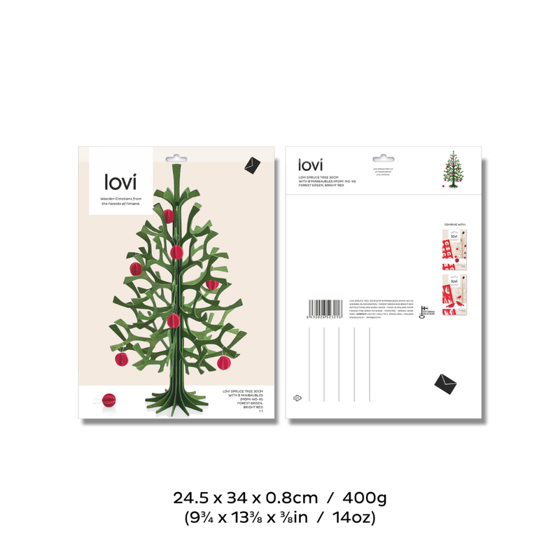 Gingerbread World European Market - Lovi Finland Spruce Tree with Red Baubles – 3D Wooden Puzzle 30 cm Forest Green