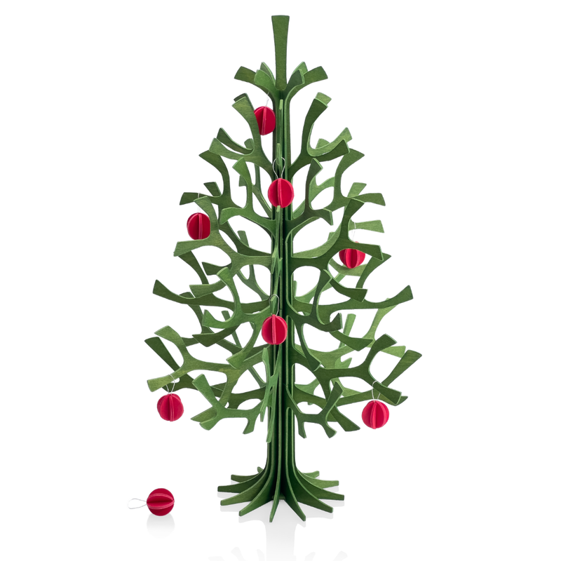 Gingerbread World European Market - Lovi Finland Spruce Tree with Red Baubles – 3D Wooden Puzzle 30 cm Forest Green