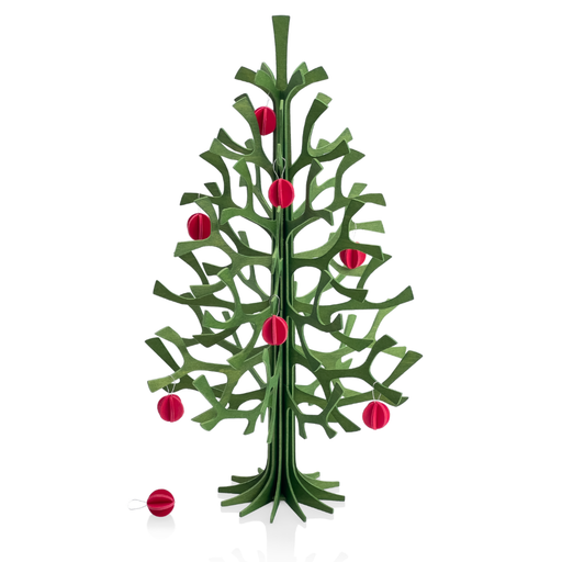 Gingerbread World European Market - Lovi Finland Spruce Tree with Red Baubles – 3D Wooden Puzzle 30 cm Forest Green