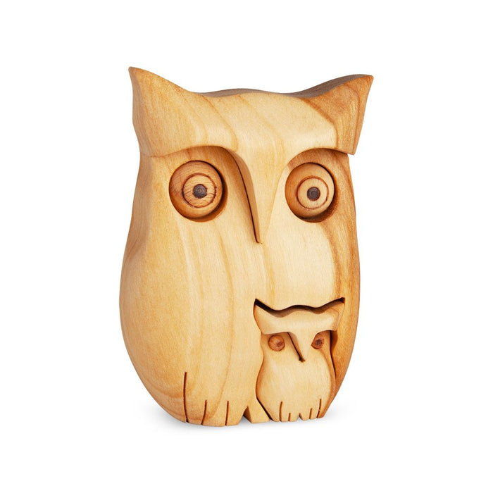 Gingerbread World European Market - Waldfabrik Wood Folk Art - Wooden Decoration Owl Mother with Owlet W5165