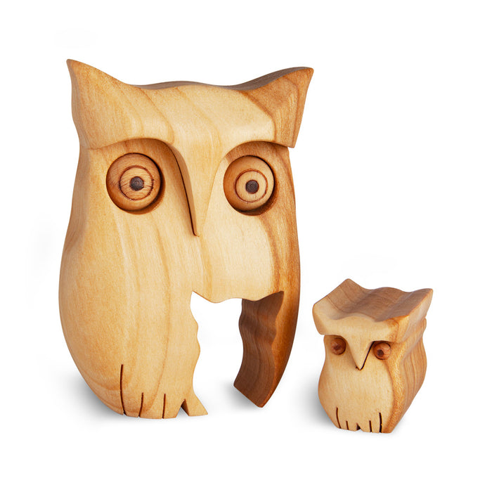 Gingerbread World European Market - Waldfabrik Wood Folk Art - Wooden Decoration Owl Mother with Owlet W5165