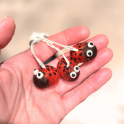 Gingerbread World European Market – En Gry and Sif Felted Wool Uniques – Ladybug Ornaments Set of 3 - 10835 - shown in hand