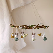 Gingerbread World European Market – En Gry and Sif Felted Wool Uniques – Willow Wreath for the Ceiling 16015 shown with ornaments