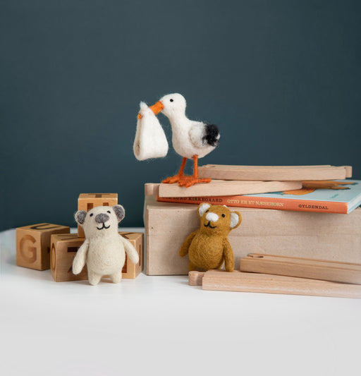 Gingerbread World European Market Gry & Sif Felted Wool Stork with Baby Ornament 12319 with other ornaments