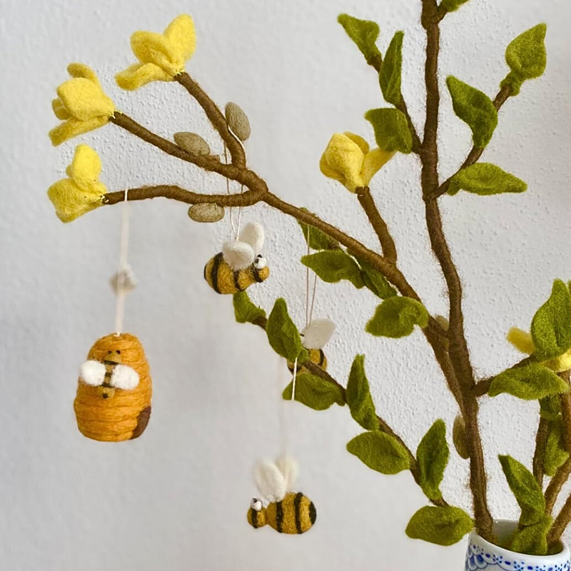 Gry & Sif Felted Wool Honey Bee Hive Hanging Ornament