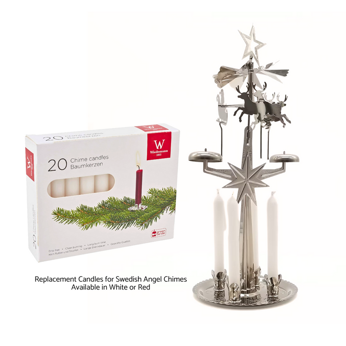 Gingerbread World European Market – Replacement Candles for Swedish Angel Chimes - Shown with Chime Pyramid