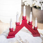 Red wooden candle arch with five LED candles Scandinavian Christmas window decoration – Gingerbread World European Christmas