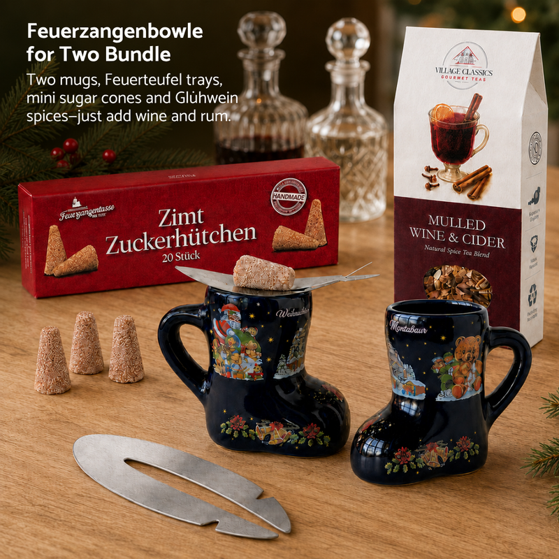 Gingerbread World Exclusive Feuerzangenbowle Bundle - Mugs Fire Trays Sugar Cones and Gluehwein Spices for Two