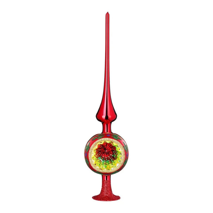 Gingerbread World German Christmas Market - Inge-Glas Blown Glass Ornaments - Reflections Series Mediem Topper Red 20690R032