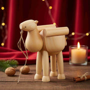 Seiffener Volkskunst Schalling Nativity Scene handcrafted wooden camel with carved luggage and traditional string lead, made in Seiffen, Germany.