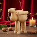 Seiffener Volkskunst Schalling Nativity Scene handcrafted wooden camel with carved luggage and traditional string lead, made in Seiffen, Germany.