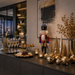 Authentic german nutcrackers among modern christmas decor - metallic accents go with shiny gold decorations