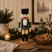 Gingerbread World German Christmas Market - Seiffener Volkskunst Nutcracker Soft Green King 112114 - on mantle