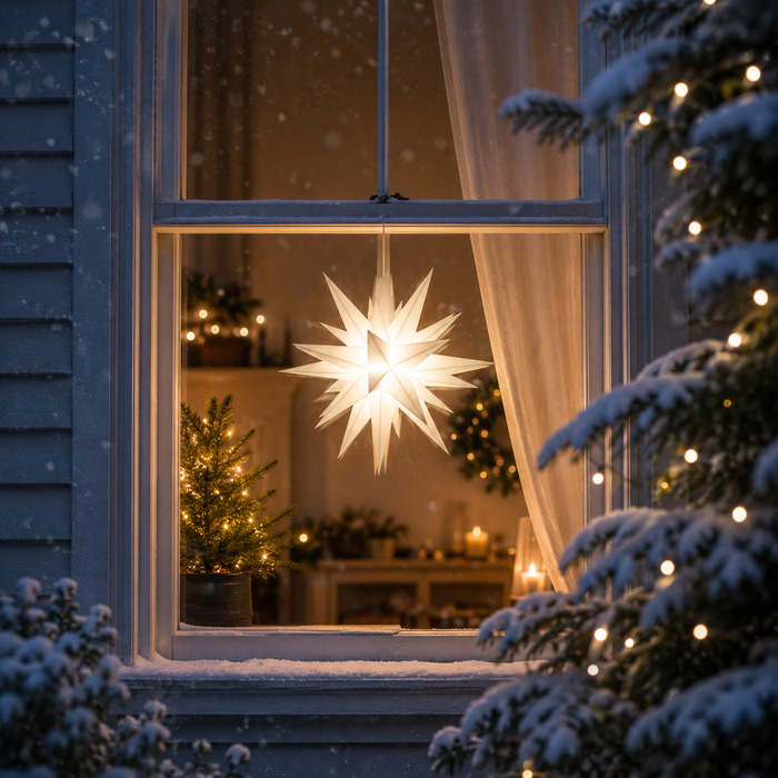 Gingerbread World Herrnhuter Stars Canada - Small White Star - festive window decoration 