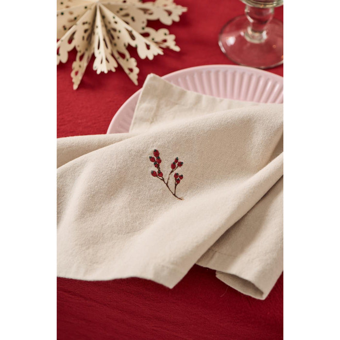 Gingerbread World IB Laursen Denmark - Winterberry Branches Motif Table Runner and Napkins