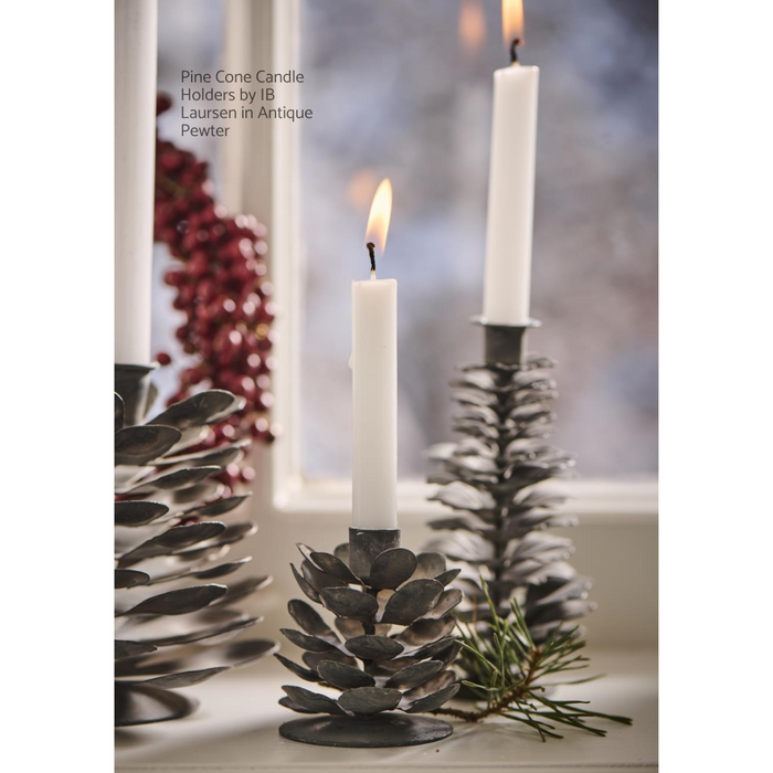 Gingerbread World IB Laursen Denmark – IB Laursen Metal Pine Cone Candle Holder and Pine Tree Ornament Collection in Antique Pewter