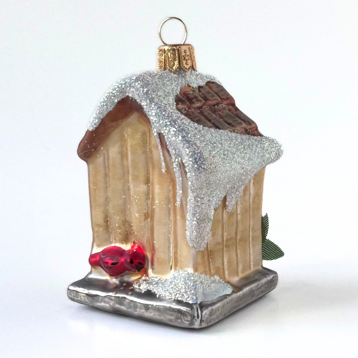 Gingerbread World Polish Blown Glass Ornament – Bird House with Cardinal 187803