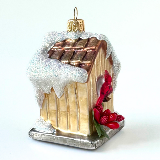 Gingerbread World Polish Blown Glass Ornament – Bird House with Cardinal 187803