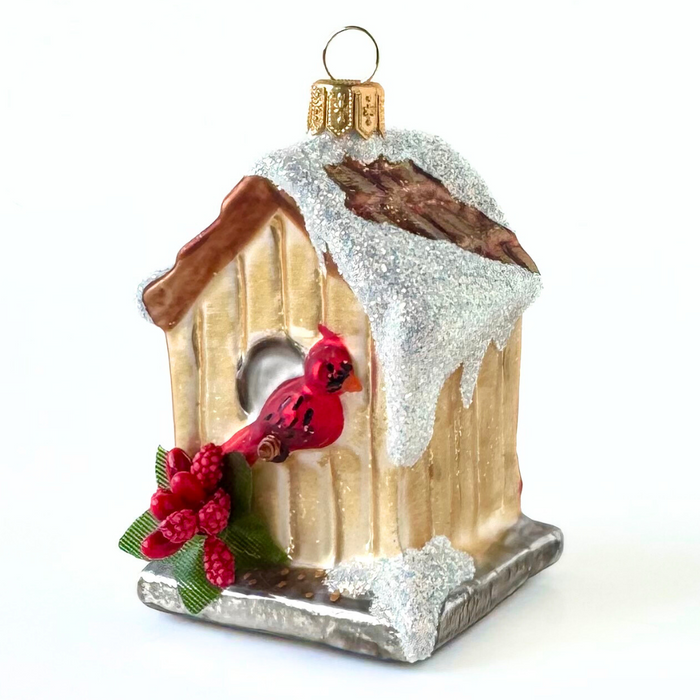 Gingerbread World Polish Blown Glass Ornament – Bird House with Cardinal 187803