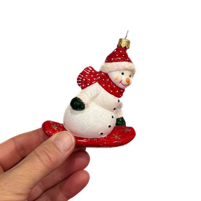 Gingerbread World Polish Blown Glass Ornament – Snowboarding Snowman 187506