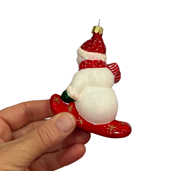 Gingerbread World Polish Blown Glass Ornament – Snowboarding Snowman 187506