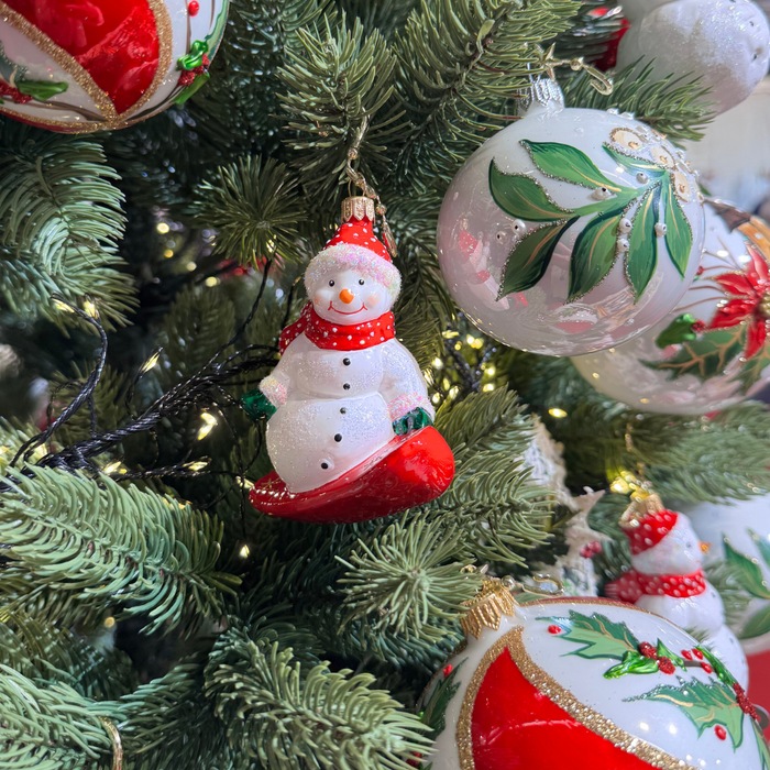 Gingerbread World Polish Blown Glass Ornament – Snowboarding Snowman 187506