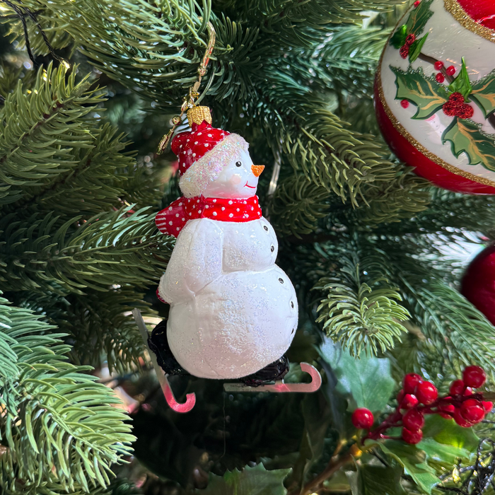 Gingerbread World Polish Blown Glass Ornament – Snowman on Ice Skates 170405