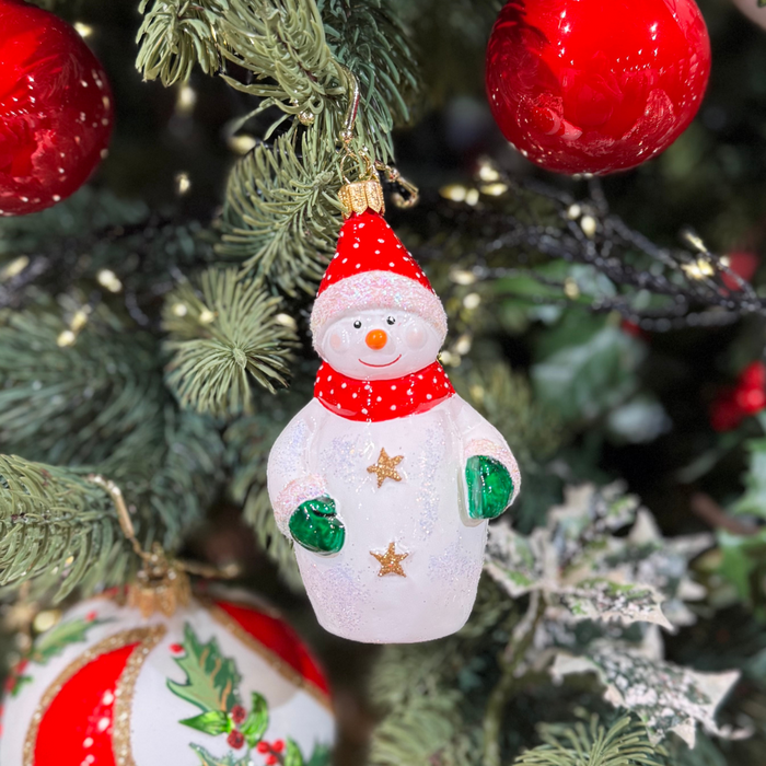 Gingerbread World Polish Blown Glass Ornament – Snowman with Mittens and Scarf 199404